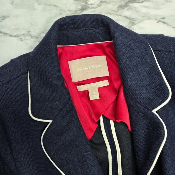 Banana Republic Italian Wool Blend Rowing Blazer Navy White 10 - Picture 3 of 5